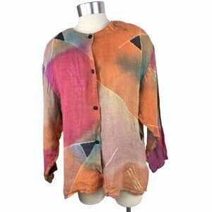 Farley Farley Womens Linen Lagenlook Cardigan Jacket Tunic Art to Wear Sz Small